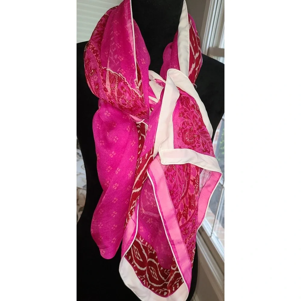 Women's Cotton Scarf Block Printed Shawls Soft Neck Wrap Pink 90x43